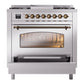 ILVE Nostalgie II 36-Inch Dual Fuel Range with 6 Sealed Burners + Griddle, 3.5 cu. ft. Oven, Stainless Steel with Burnished Trim, Liquid Propane, Triple Glass Door, UP36FNMPSSBLP