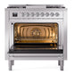 ILVE Nostalgie II 36-Inch Dual Fuel Range with 6 Sealed Burners + Griddle, 3.5 cu. ft. Oven, Stainless Steel with Chrome Trim, Liquid Propane, Triple Glass Door, UP36FNMPSSCLP