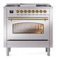 ILVE Nostalgie II 36-Inch Dual Fuel Range with 6 Sealed Burners + Griddle, 3.5 cu. ft. Oven, Stainless Steel with Brass Trim, Liquid Propane, Triple Glass Door, UP36FNMPSSGLP