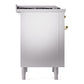 ILVE Nostalgie II 36-Inch Dual Fuel Range with 6 Sealed Burners + Griddle, 3.5 cu. ft. Oven, Stainless Steel with Brass Trim, Natural Gas, Triple Glass Door, UP36FNMPSSG