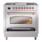 ILVE Nostalgie II 36-Inch Dual Fuel Range with 6 Sealed Burners + Griddle, 3.5 cu. ft. Oven, Stainless Steel with Copper Trim, Liquid Propane, Triple Glass Door, UP36FNMPSSPLP