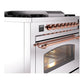 ILVE Nostalgie II 36-Inch Dual Fuel Range with 6 Sealed Burners + Griddle, 3.5 cu. ft. Oven, Stainless Steel with Copper Trim, Liquid Propane, Triple Glass Door, UP36FNMPSSPLP