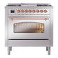 ILVE Nostalgie II 36-Inch Dual Fuel Range with 6 Sealed Burners + Griddle, 3.5 cu. ft. Oven, Stainless Steel with Copper Trim, Natural Gas, Triple Glass Door, UP36FNMPSSP