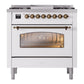ILVE Nostalgie II 36-Inch Dual Fuel Range with 6 Sealed Burners + Griddle, 3.5 cu. ft. Oven, White with Burnished Trim, Liquid Propane, Triple Glass Door, UP36FNMPWHBLP