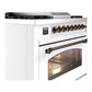 ILVE Nostalgie II 36-Inch Dual Fuel Range with 6 Sealed Burners + Griddle, 3.5 cu. ft. Oven, White with Burnished Trim, Natural Gas, Triple Glass Door, UP36FNMPWHB