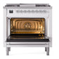 ILVE Nostalgie II 36-Inch Dual Fuel Range with 6 Sealed Burners + Griddle, 3.5 cu. ft. Oven, White with Chrome Trim, Liquid Propane, Triple Glass Door, UP36FNMPWHCLP