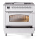 ILVE Nostalgie II 36-Inch Dual Fuel Range with 6 Sealed Burners + Griddle, 3.5 cu. ft. Oven, White with Chrome Trim, Liquid Propane, Triple Glass Door, UP36FNMPWHCLP