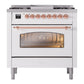 ILVE Nostalgie II 36-Inch Dual Fuel Range with 6 Sealed Burners + Griddle, 3.5 cu. ft. Oven, White with Copper Trim, Natural Gas, Triple Glass Door, UP36FNMPWHP