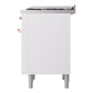 ILVE Nostalgie II 36-Inch Dual Fuel Range with 6 Sealed Burners + Griddle, 3.5 cu. ft. Oven, White with Copper Trim, Natural Gas, Triple Glass Door, UP36FNMPWHP