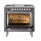 ILVE Professional Plus II 36-Inch Dual Fuel Range with 6 Sealed Burners + Griddle, 3.5 cu. ft. Oven, Graphite Matte, Natural Gas, Solid Door, UP36FQMPMG