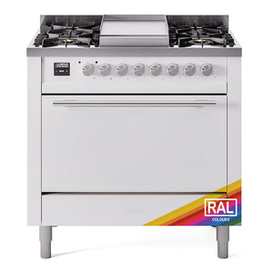 ILVE Professional Plus II 36-Inch Dual Fuel Range with 6 Sealed Burners + Griddle, 3.5 cu. ft. Oven, RAL, Liquid Propane, Solid Door, UP36FQMPRALP