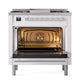 ILVE Professional Plus II 36-Inch Dual Fuel Range with 6 Sealed Burners + Griddle, 3.5 cu. ft. Oven, White, Natural Gas, Solid Door, UP36FQMPWH