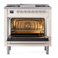 ILVE Nostalgie II 36-Inch Dual Fuel Range with 6 Sealed Burners + Griddle, 3.5 cu. ft. Oven, Antique White with Chrome Trim, Liquid Propane, Solid Door, UP36FQNMPAWCLP