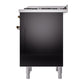 ILVE Nostalgie II 36-Inch Dual Fuel Range with 6 Sealed Burners + Griddle, 3.5 cu. ft. Oven, Glossy Black with Burnished Trim, Natural Gas, Solid Door, UP36FQNMPBKB