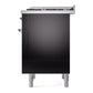 ILVE Nostalgie II 36-Inch Dual Fuel Range with 6 Sealed Burners + Griddle, 3.5 cu. ft. Oven, Glossy Black with Chrome Trim, Liquid Propane, Solid Door, UP36FQNMPBKCLP