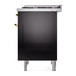 ILVE Nostalgie II 36-Inch Dual Fuel Range with 6 Sealed Burners + Griddle, 3.5 cu. ft. Oven, Glossy Black with Brass Trim, Liquid Propane, Solid Door, UP36FQNMPBKGLP