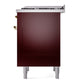 ILVE Nostalgie II 36-Inch Dual Fuel Range with 6 Sealed Burners + Griddle, 3.5 cu. ft. Oven, Burgundy with Brass Trim, Liquid Propane, Solid Door, UP36FQNMPBUGLP