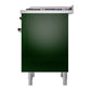 ILVE Nostalgie II 36-Inch Dual Fuel Range with 6 Sealed Burners + Griddle, 3.5 cu. ft. Oven, Emerald Green with Burnished Trim, Liquid Propane, Solid Door, UP36FQNMPEGBLP
