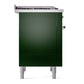 ILVE Nostalgie II 36-Inch Dual Fuel Range with 6 Sealed Burners + Griddle, 3.5 cu. ft. Oven, Emerald Green with Chrome Trim, Natural Gas, Solid Door, UP36FQNMPEGC