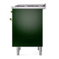 ILVE Nostalgie II 36-Inch Dual Fuel Range with 6 Sealed Burners + Griddle, 3.5 cu. ft. Oven, Emerald Green with Brass Trim, Liquid Propane, Solid Door, UP36FQNMPEGGLP