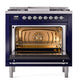 ILVE Nostalgie II 36-Inch Dual Fuel Range with 6 Sealed Burners + Griddle, 3.5 cu. ft. Oven, Midnight Blue with Chrome Trim, Liquid Propane, Solid Door, UP36FQNMPMBCLP