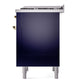 ILVE Nostalgie II 36-Inch Dual Fuel Range with 6 Sealed Burners + Griddle, 3.5 cu. ft. Oven, Midnight Blue with Brass Trim, Natural Gas, Solid Door, UP36FQNMPMBG