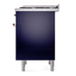 ILVE Nostalgie II 36-Inch Dual Fuel Range with 6 Sealed Burners + Griddle, 3.5 cu. ft. Oven, Midnight Blue with Copper Trim, Natural Gas, Solid Door, UP36FQNMPMBP