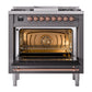 ILVE Nostalgie II 36-Inch Dual Fuel Range with 6 Sealed Burners + Griddle, 3.5 cu. ft. Oven, Graphite Matte with Copper Trim, Liquid Propane, Solid Door, UP36FQNMPMGPLP