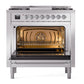 ILVE Nostalgie II 36-Inch Dual Fuel Range with 6 Sealed Burners + Griddle, 3.5 cu. ft. Oven, Stainless Steel with Chrome Trim, Natural Gas, Solid Door, UP36FQNMPSSC