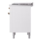 ILVE Nostalgie II 36-Inch Dual Fuel Range with 6 Sealed Burners + Griddle, 3.5 cu. ft. Oven, White with Burnished Trim, Liquid Propane, Solid Door, UP36FQNMPWHBLP