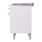 ILVE Nostalgie II 36-Inch Dual Fuel Range with 6 Sealed Burners + Griddle, 3.5 cu. ft. Oven, White with Brass Trim, Liquid Propane, Solid Door, UP36FQNMPWHGLP