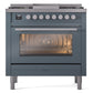 ILVE Professional Plus II 36-Inch Dual Fuel Range with 6 Sealed Burners + Griddle, 3.5 cu. ft. Oven, Blue Grey, Liquid Propane, Triple Glass Door, UP36FWMPBGLP