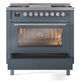 ILVE Professional Plus II 36-Inch Dual Fuel Range with 6 Sealed Burners + Griddle, 3.5 cu. ft. Oven, Blue Grey, Natural Gas, Triple Glass Door, UP36FWMPBG