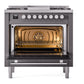 ILVE Professional Plus II 36-Inch Dual Fuel Range with 6 Sealed Burners + Griddle, 3.5 cu. ft. Oven, Graphite Matte, Liquid Propane, Triple Glass Door, UP36FWMPMGLP