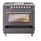 ILVE Professional Plus II 36-Inch Dual Fuel Range with 6 Sealed Burners + Griddle, 3.5 cu. ft. Oven, Graphite Matte, Liquid Propane, Triple Glass Door, UP36FWMPMGLP
