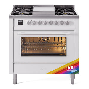 ILVE Professional Plus II 36-Inch Dual Fuel Range with 6 Sealed Burners + Griddle, 3.5 cu. ft. Oven, RAL, Liquid Propane, Triple Glass Door, UP36FWMPRALP