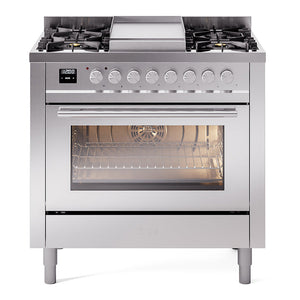 ILVE Professional Plus II 36-Inch Dual Fuel Range with 6 Sealed Burners + Griddle, 3.5 cu. ft. Oven, Stainless Steel, Natural Gas, Triple Glass Door, UP36FWMPSS