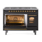 ILVE Nostalgie II 48-Inch Dual Fuel Range with 8 Sealed Burners, 5.02 cu. ft. Oven, Graphite Matte with Brass Trim, Liquid Propane, Triple Glass Door, UP488NMPMGGLP