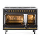 ILVE Nostalgie II 48-Inch Dual Fuel Range with 8 Sealed Burners, 5.02 cu. ft. Oven, Graphite Matte with Brass Trim, Natural Gas, Triple Glass Door, UP488NMPMGG