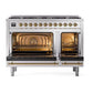 ILVE Nostalgie II 48-Inch Dual Fuel Range with 8 Sealed Burners, 5.02 cu. ft. Oven, Stainless Steel with Brass Trim, Natural Gas, Triple Glass Door, UP488NMPSSG