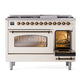 ILVE Nostalgie II 48-Inch Dual Fuel Range with 8 Sealed Burners + Griddle, 5.02 cu. ft. Oven, Antique White with Burnished Trim, Natural Gas, Triple Glass Door, UP48FNMPAWB