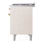 ILVE Nostalgie II 48-Inch Dual Fuel Range with 8 Sealed Burners + Griddle, 5.02 cu. ft. Oven, Antique White with Brass Trim, Liquid Propane, Triple Glass Door, UP48FNMPAWGLP