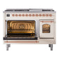 ILVE Nostalgie II 48-Inch Dual Fuel Range with 8 Sealed Burners + Griddle, 5.02 cu. ft. Oven, Antique White with Copper Trim, Natural Gas, Triple Glass Door, UP48FNMPAWP