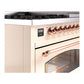 ILVE Nostalgie II 48-Inch Dual Fuel Range with 8 Sealed Burners + Griddle, 5.02 cu. ft. Oven, Antique White with Copper Trim, Natural Gas, Triple Glass Door, UP48FNMPAWP