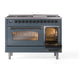 ILVE Nostalgie II 48-Inch Dual Fuel Range with 8 Sealed Burners + Griddle, 5.02 cu. ft. Oven, Blue Grey with Burnished Trim, Liquid Propane, Triple Glass Door, UP48FNMPBGBLP