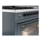 ILVE Nostalgie II 48-Inch Dual Fuel Range with 8 Sealed Burners + Griddle, 5.02 cu. ft. Oven, Blue Grey with Burnished Trim, Liquid Propane, Triple Glass Door, UP48FNMPBGBLP