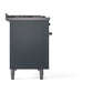 ILVE Nostalgie II 48-Inch Dual Fuel Range with 8 Sealed Burners + Griddle, 5.02 cu. ft. Oven, Blue Grey with Burnished Trim, Natural Gas, Triple Glass Door, UP48FNMPBGB