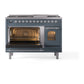 ILVE Nostalgie II 48-Inch Dual Fuel Range with 8 Sealed Burners + Griddle, 5.02 cu. ft. Oven, Blue Grey with Chrome Trim, Liquid Propane, Triple Glass Door, UP48FNMPBGCLP