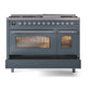 ILVE Nostalgie II 48-Inch Dual Fuel Range with 8 Sealed Burners + Griddle, 5.02 cu. ft. Oven, Blue Grey with Chrome Trim, Liquid Propane, Triple Glass Door, UP48FNMPBGCLP