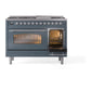 ILVE Nostalgie II 48-Inch Dual Fuel Range with 8 Sealed Burners + Griddle, 5.02 cu. ft. Oven, Blue Grey with Chrome Trim, Natural Gas, Triple Glass Door, UP48FNMPBGC